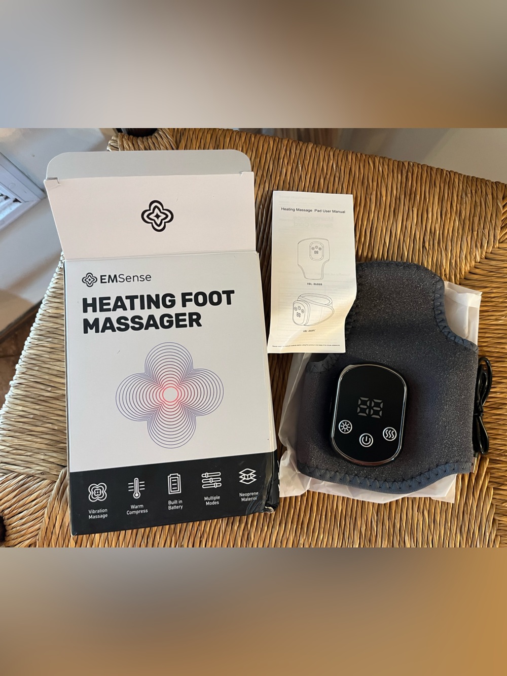 EMSense Heating Foot Ankle Massager Neuropathy Wrap Cordless Grey NIB